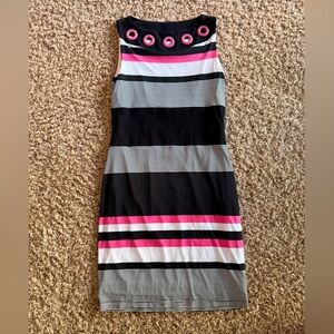 Joseph Ribkoff Black and Pink Striped Midi Dress